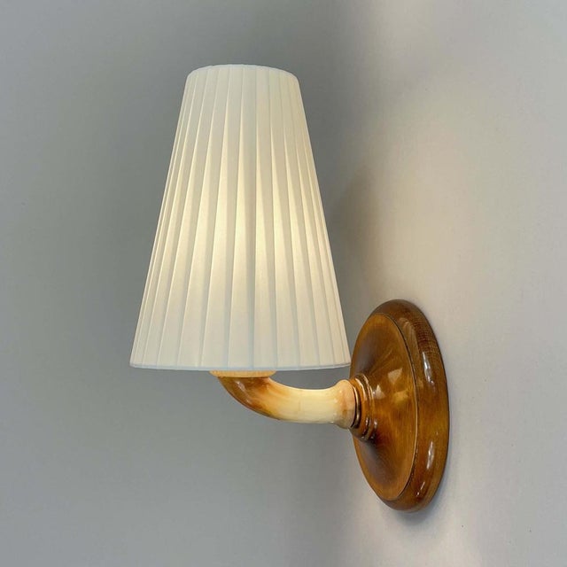 Alabaster, Birch and Pleated Fabric Wall Light, Sweden, 1920s For Sale - Image 4 of 18