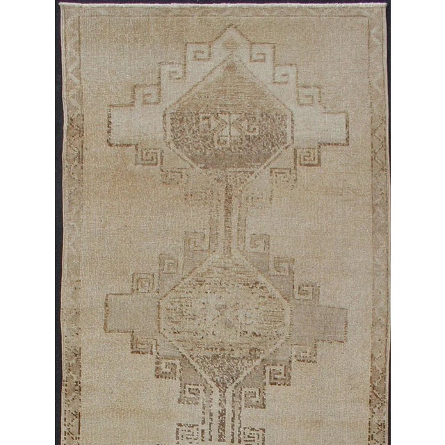 Vintage Oushak Runner from Turkey with Vertical Medallion design in Neutral color, L.Brown and Taupe, Keivan Woven Arts /...