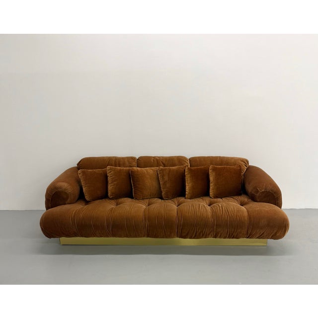 Vintage MCM Brass Plinth Sofa For Sale In West Palm - Image 6 of 8