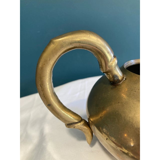 Brass Mid-Century Indian Brass Teapot With Faux Bamboo Handle and Lid For Sale - Image 8 of 9