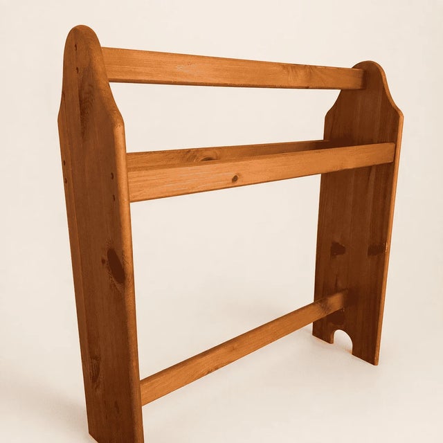 Farmhouse Vintage Knotty Pine Quilt Rack, 3-Rail Blanket Stand For Sale - Image 3 of 8