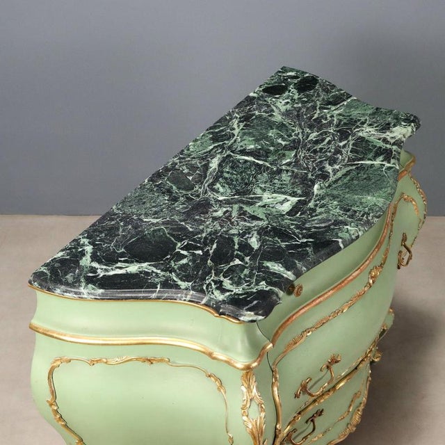 Green Baroque Style Lacquered and Gilded Chest of Drawers For Sale - Image 8 of 11