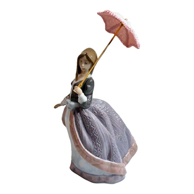 Lladro 5211 Angela W/Umbrella Porcelain Figurine Retired 1983 Mint W/Box Signed For Sale