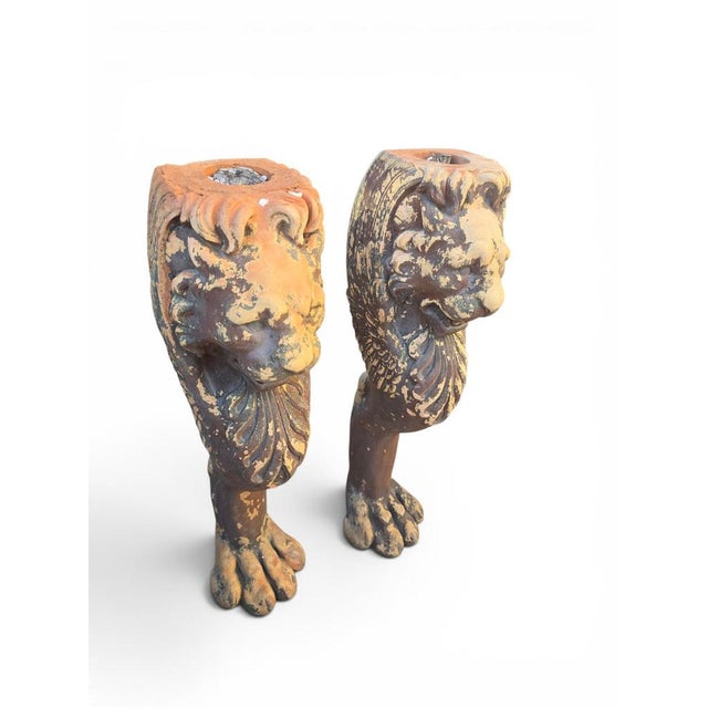 19th Century Greco-Roman Terracotta Lion Paw Pedestals, Set of 2 For Sale - Image 3 of 9