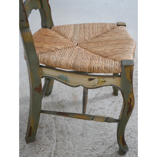 Green French Country Woven Seat Ladder Back Chair For Sale - Image 8 of 18