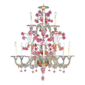 Luxury Pink and Transparent Venetian Murano Glass Chandelier