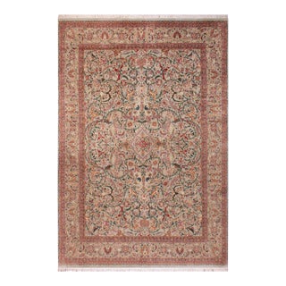 Shabby Chic 1990's Kashan Pak-Persian Green/Green Wool Rug - 9'3'' X 11'9'' For Sale