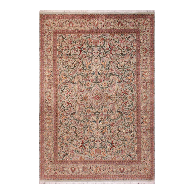 Shabby Chic 1990's Kashan Pak-Persian Green/Green Wool Rug - 9'3'' X 11'9'' For Sale