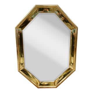 Mid Century Octagonal Geometric Brass Mirror For Sale