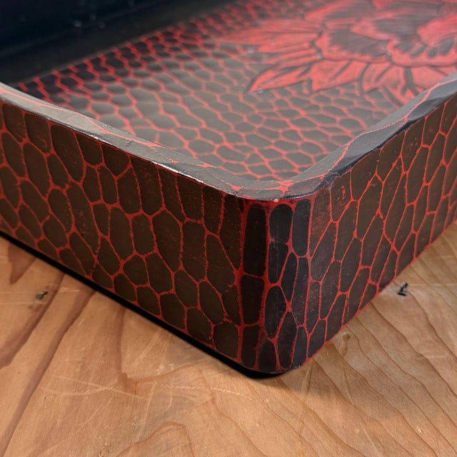 Japanese Wooden Tray with Floral Motif, 1960s For Sale - Image 4 of 11