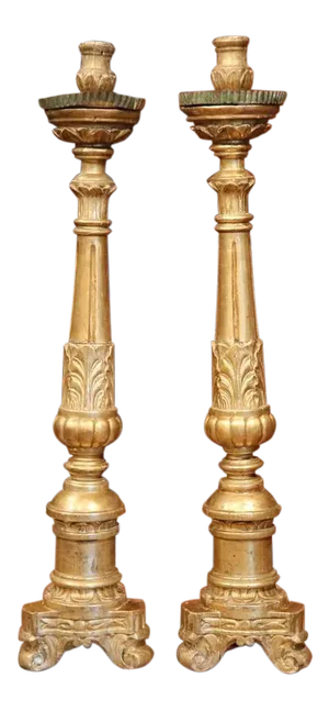 18th Century French Louis XV Carved and Giltwood Altar Sticks - a Pair