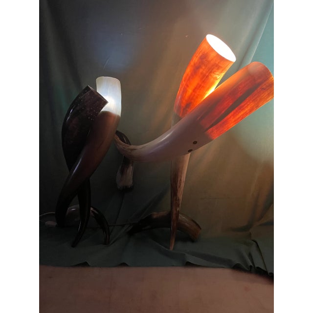 Mid-Century Tall Torchiere Horn Table Lamps Pair For Sale - Image 10 of 12