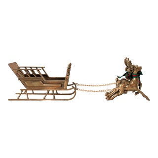 Vintage Brass Sleigh and Reindeer For Sale