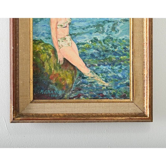 Modern French Vintage Framed Portrait of a Lady Swimming For Sale - Image 3 of 8