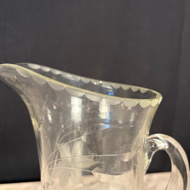 1960s 1960s Hand-Blown Etched Glass Water Pitcher For Sale - Image 5 of 7