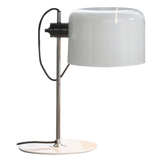 Mid-Century Modern Coupé Table Lamp n White Metal attributed to Joe Colombo for Oluce For Sale
