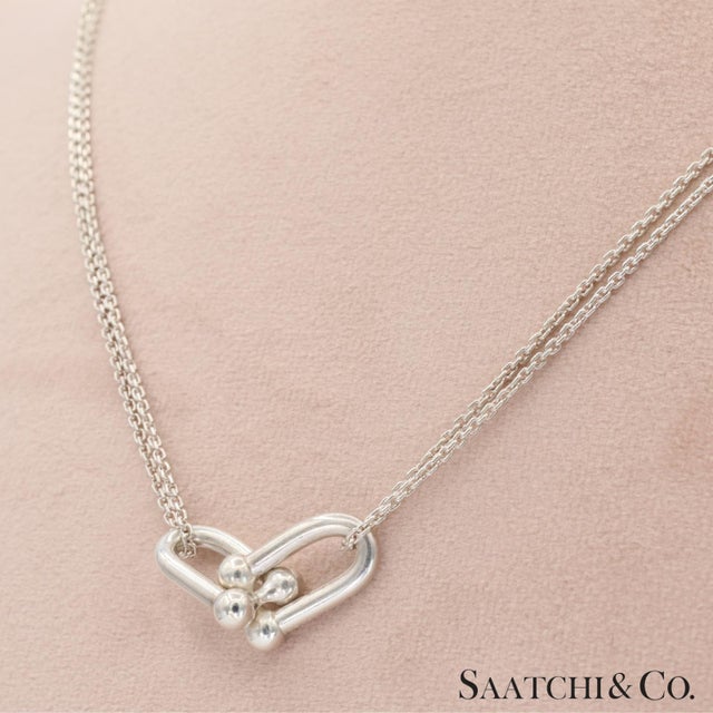 Early 21st Century Tiffany & Co. Hardware Large Double Link Pendant Necklace Sterling Silver For Sale - Image 5 of 9