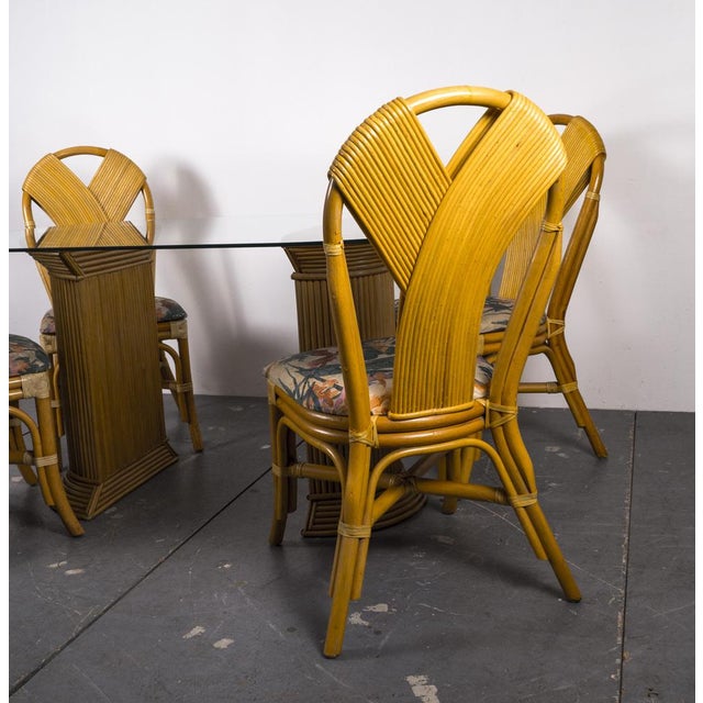 Mid-Century Rattan Dining Table & Chairs Set, 1980s, Set of 5 For Sale - Image 15 of 16