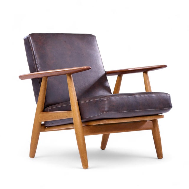 Hans Wegner for Getama Ge-290 Mid Century Danish Teak High Back Lounge Chairs - Pair With Ottoman For Sale - Image 9 of 11