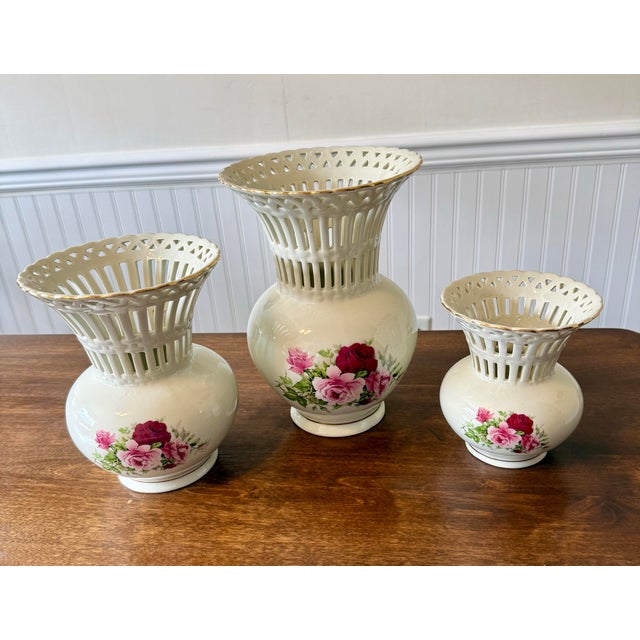 Late 20th Century Victorian Rose Porcelain Vases For Sale - Image 9 of 12