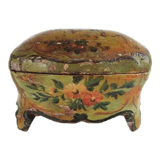 Antique Chinoiserie Hand Painted Wood Jewelry Box For Sale