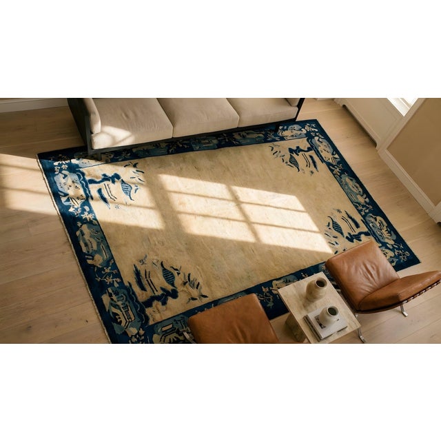 1920s Beige Open Field Traditional Antique Chinese Peking Carpet 5' X 7'10" Wool Knoted Rug For Sale - Image 11 of 12
