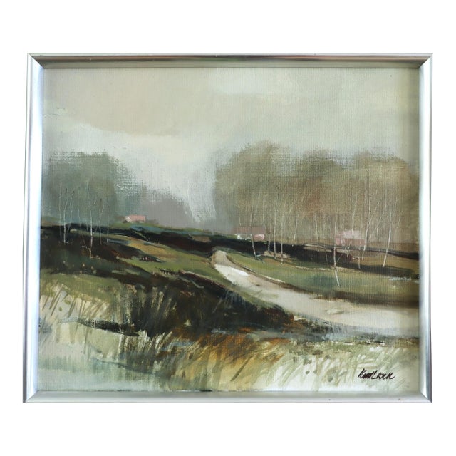 Mid-Century Modern 'A Gentle Path' Vintage Original Mini Landscape Oil Painting, Framed For Sale