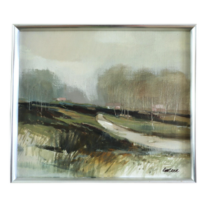 Mid-Century Modern 'A Gentle Path' Vintage Original Mini Landscape Oil Painting, Framed