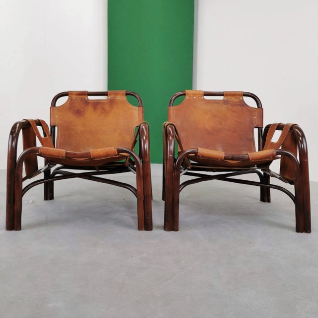 Set of Bamboo and Natural Leather Chairs by Tito Agnoli, 1970s For Sale - Image 18 of 18