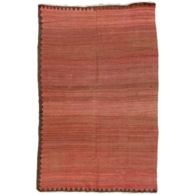 Burnt Orange 1960s Vintage Turkish Kilim Rust Handmade Solid Wool Rug For Sale - Image 8 of 8