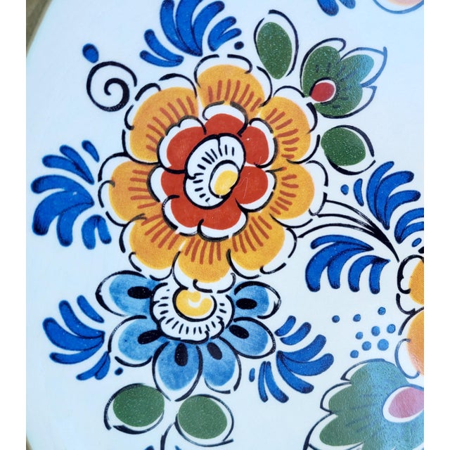 Large Mid-Century Dutch Hand-Painted Polychrome Delft Ceramic Wall Plate, Holland, 1950s For Sale - Image 12 of 16