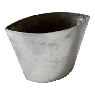 Mid Century Modernist Silver Metal Vase For Sale