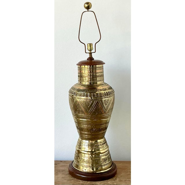 Vintage Boho Tooled Brass Lamp For Sale - Image 11 of 12
