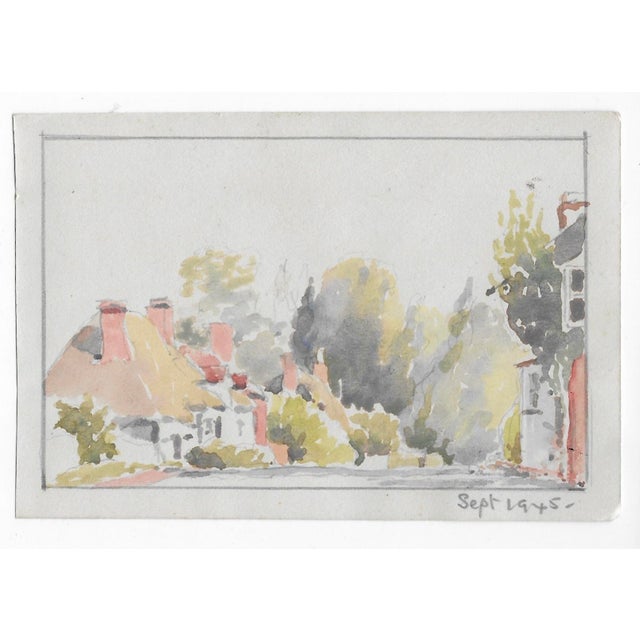 1945 Helen Smith watercolor of the English village; possibly Bourton-on-the-Water in which she lived. Unsigned, dated...