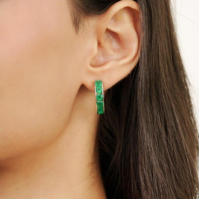 4.53 Ct Green Onyx Half Hoop Earrings in Sterling Silver for Mom Gift- A Pair For Sale - Image 4 of 10