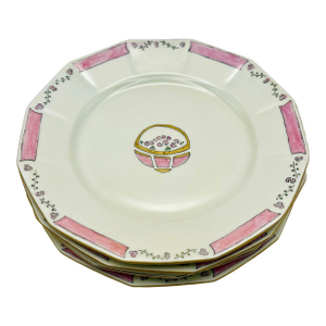 Antique Pink & White Floral Hand Painted Plates- Set of Four