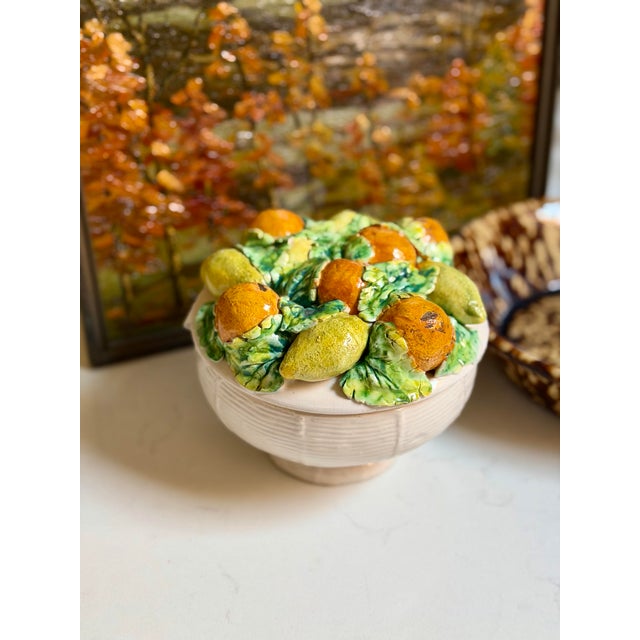 Italian Vintage Italian Majolica Style Lemon and Orange Lidded Topiary Jar For Sale - Image 3 of 9