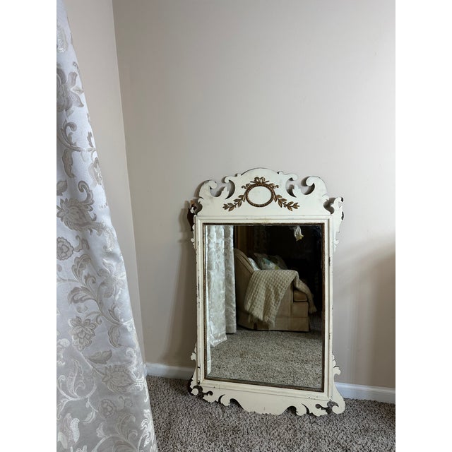 Wood Vintage Oxford Mfg. Carved Wood Wall Mirror With Aged Glass For Sale - Image 7 of 9