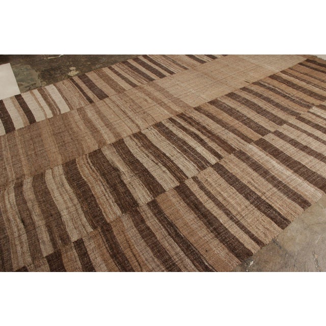 Rug & Kilim Oversized Vintage Mazandaran Persian Kilim, Beige-Brown Stripes - Rug & Kilim For Sale - Image 4 of 7