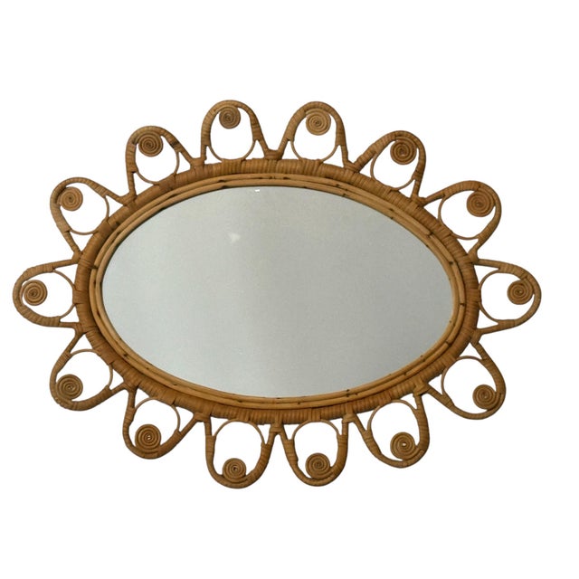 Vintage French Oval Rattan Mirror, 1950s For Sale - Image 10 of 10