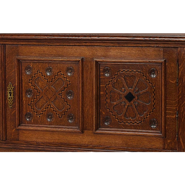 English Antique Carved Oak Credenza For Sale - Image 3 of 5