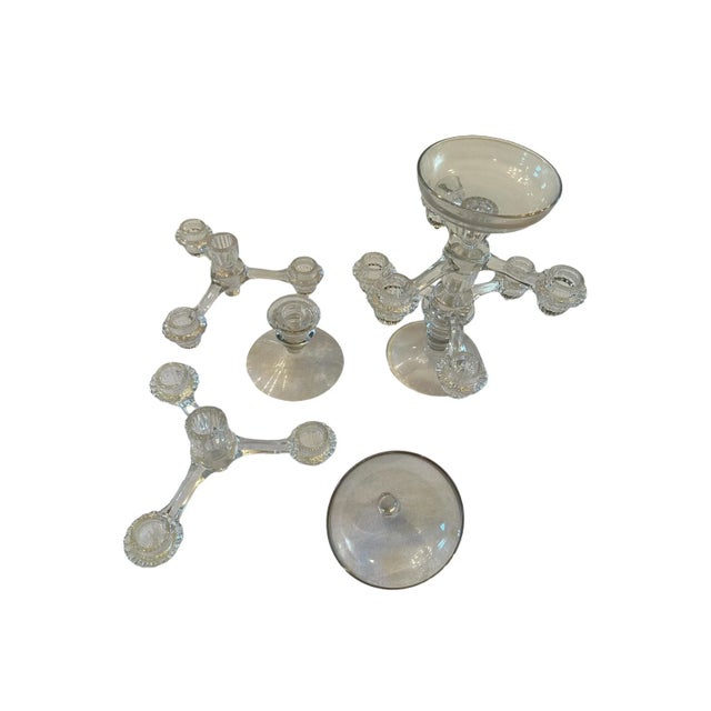 Cambridge Glass Company Vintage Pair of Vintage Cambridge Arm Stackable Glass Candlesticks For Sale - Image 4 of 12