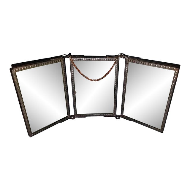 1920s Small Triptych Antique Mirror For Sale