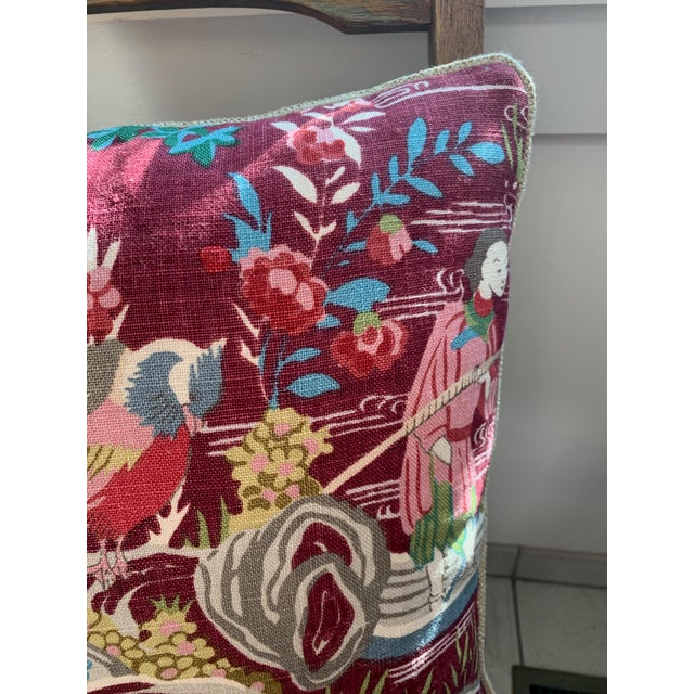 Chinoiserie Schumacher Yangtze River Burgundy Print Throw Pillow | Chairish