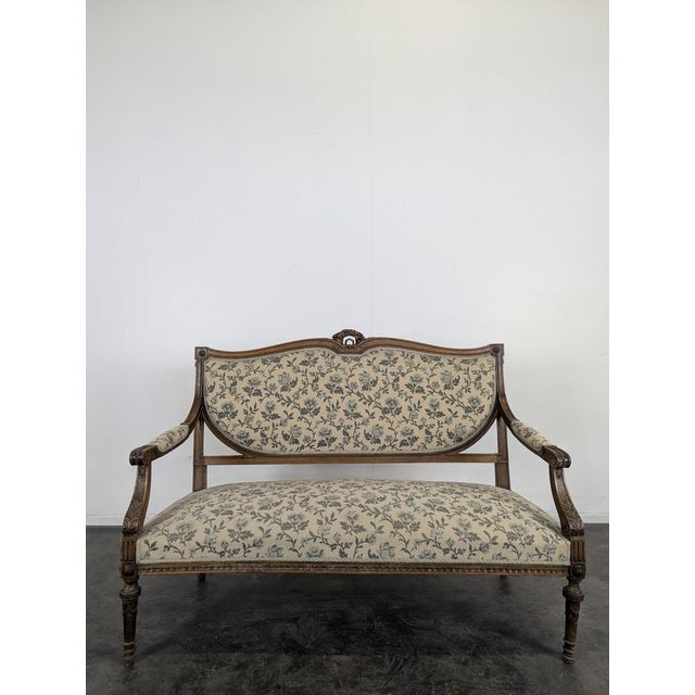 Louis XVI Style Living Room Set with Escutcheon Backrests, 19th Century, Set of 3 For Sale - Image 5 of 18