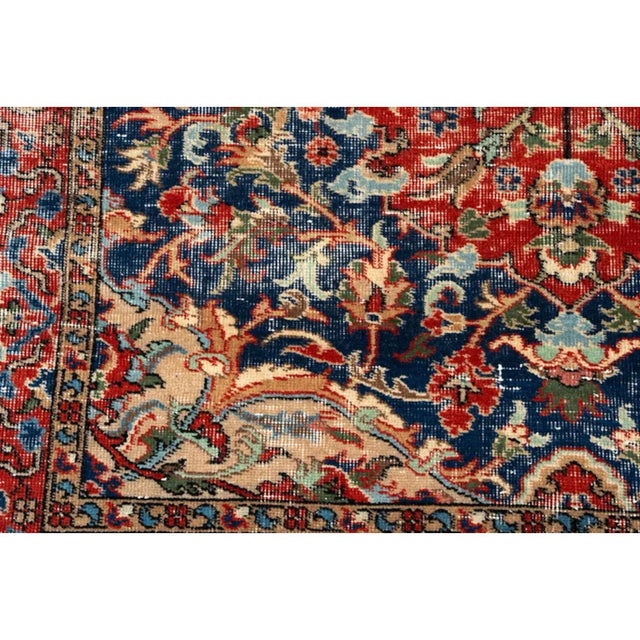 1920s Antique Distressed Persian Tabriz-Style Navy & Red Floral Rug For Sale - Image 5 of 7