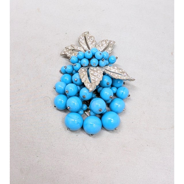 Vintage Wwi Era Verified Miriam Haskell Book Piece Faux-Turquoise Beaded Dress Clip For Sale - Image 11 of 11