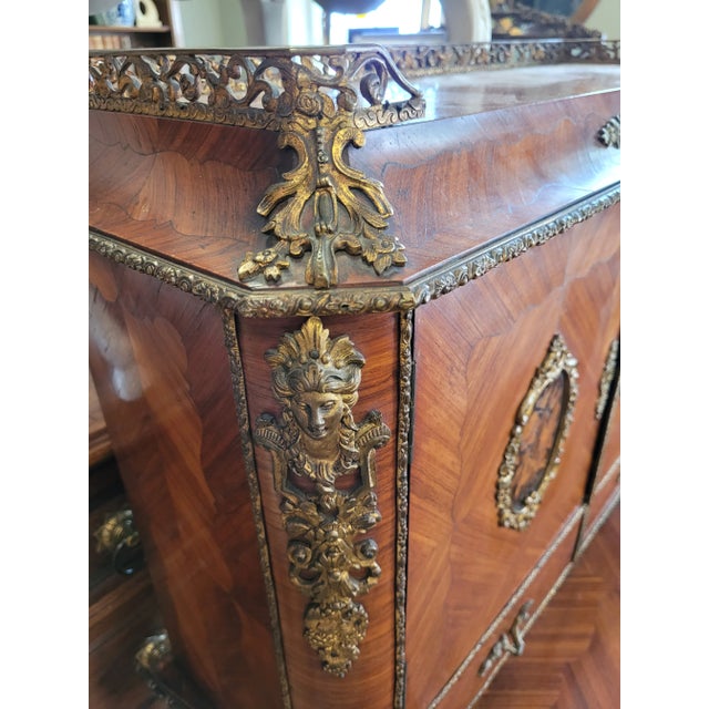 Art Nouveau Antique French Inlaid & Bronze Writing Desk For Sale - Image 3 of 12