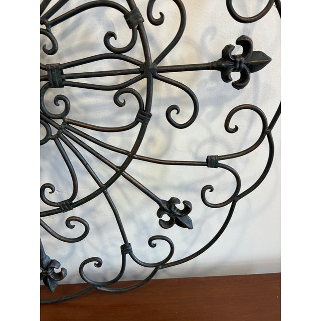 Mid-Century Modern Large Wrought Metal Fleur-De-Lis Wall Bracket For Sale - Image 3 of 11