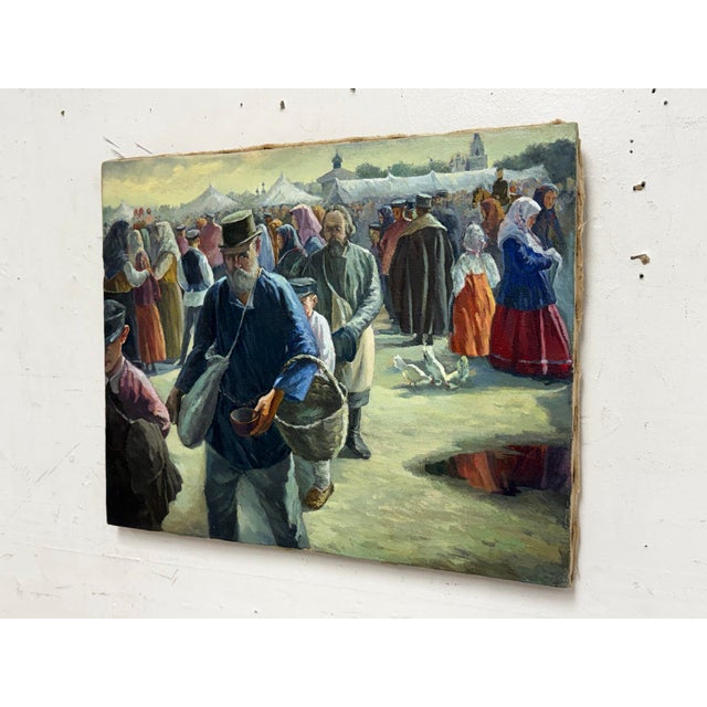 Design Plus Gallery presents a Circa 1950's Figurative Oil On Canvas Painting. This mid-century oil painting depicts a...